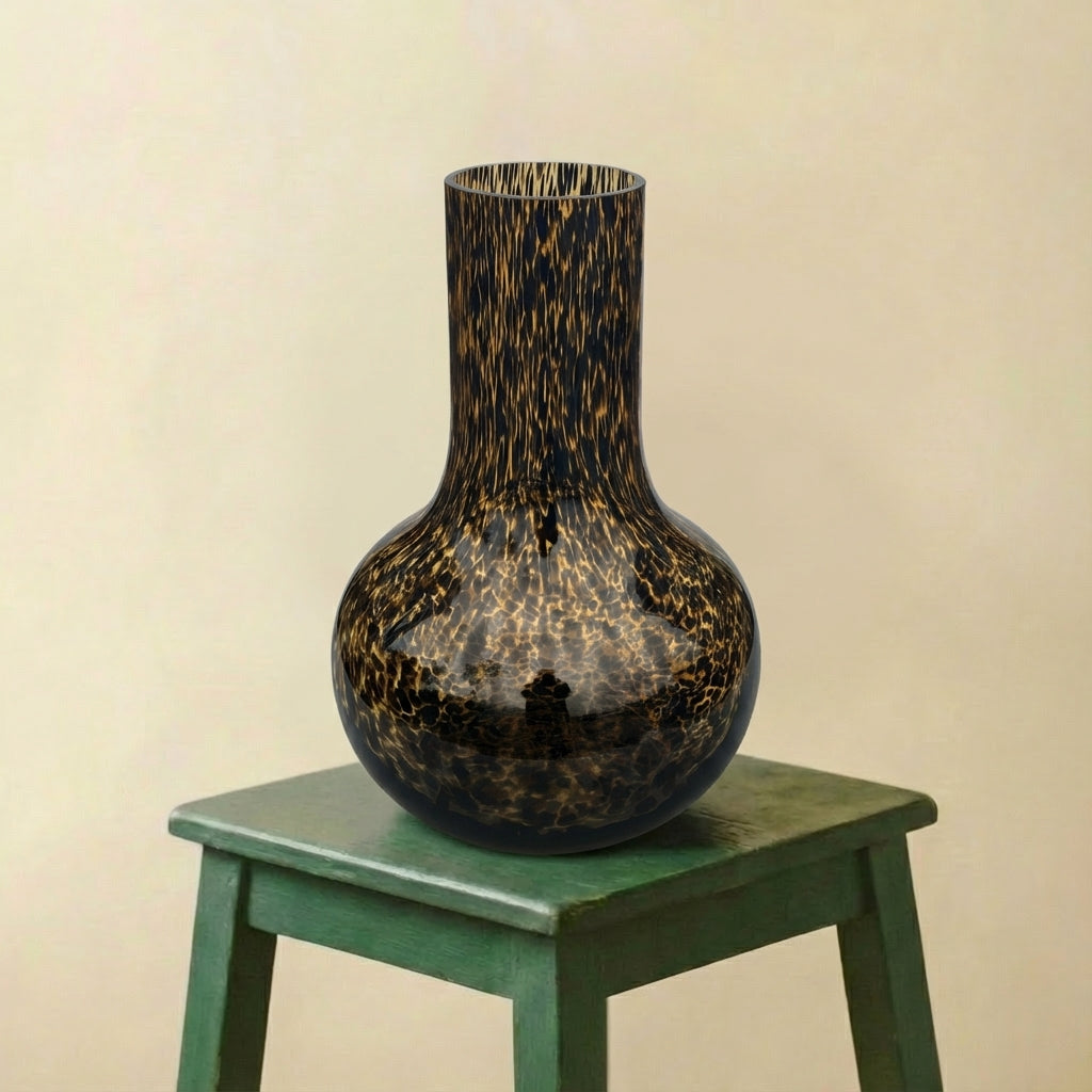 Vase en verre noir et rayures doré (h37cm / Ø25cm)